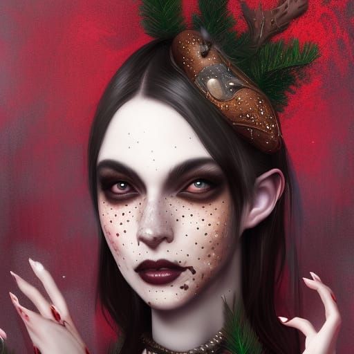 Macabre Christmas Model in Spotted Fur, Detailed Painting