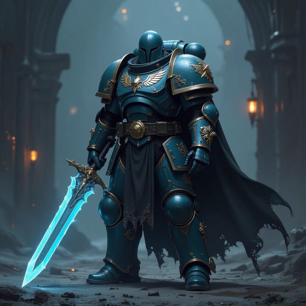 Warhammer Soldier with Azure Blade in Gothic Sci-Fi