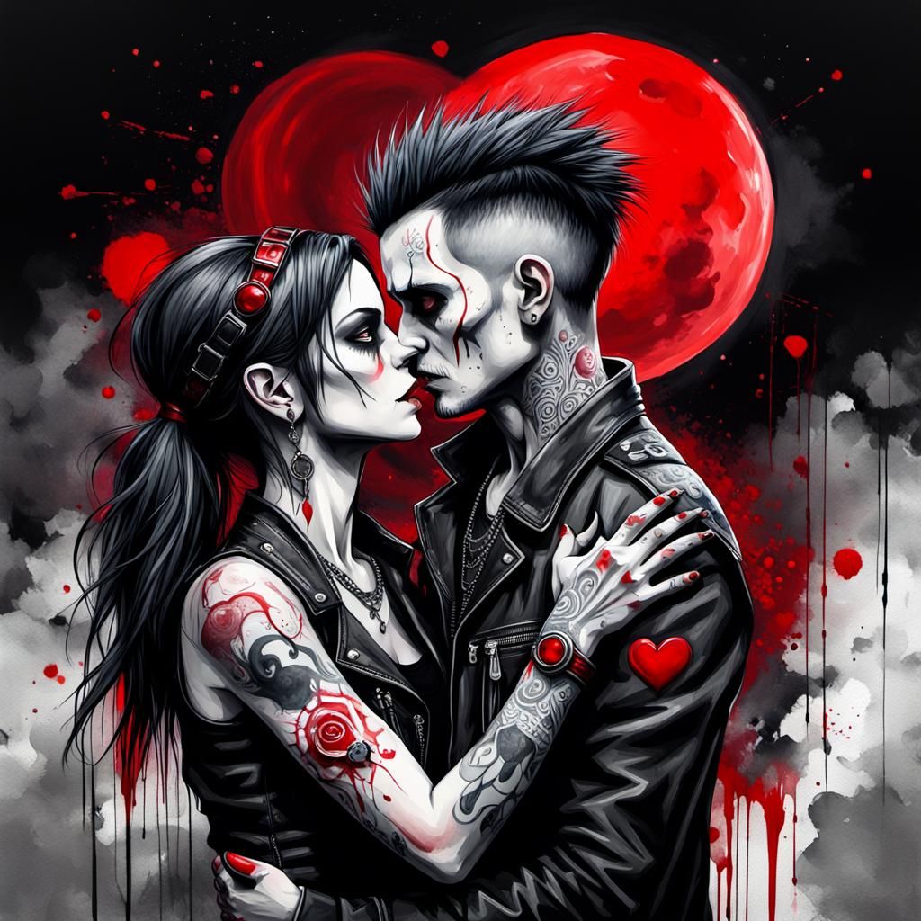 Gothic Punk Couple Portrait in Graffiti Art Style