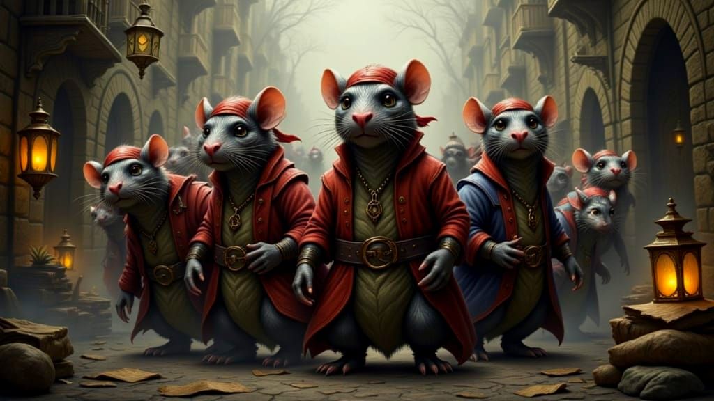 Fantasy Rats in a Whimsical City Alley