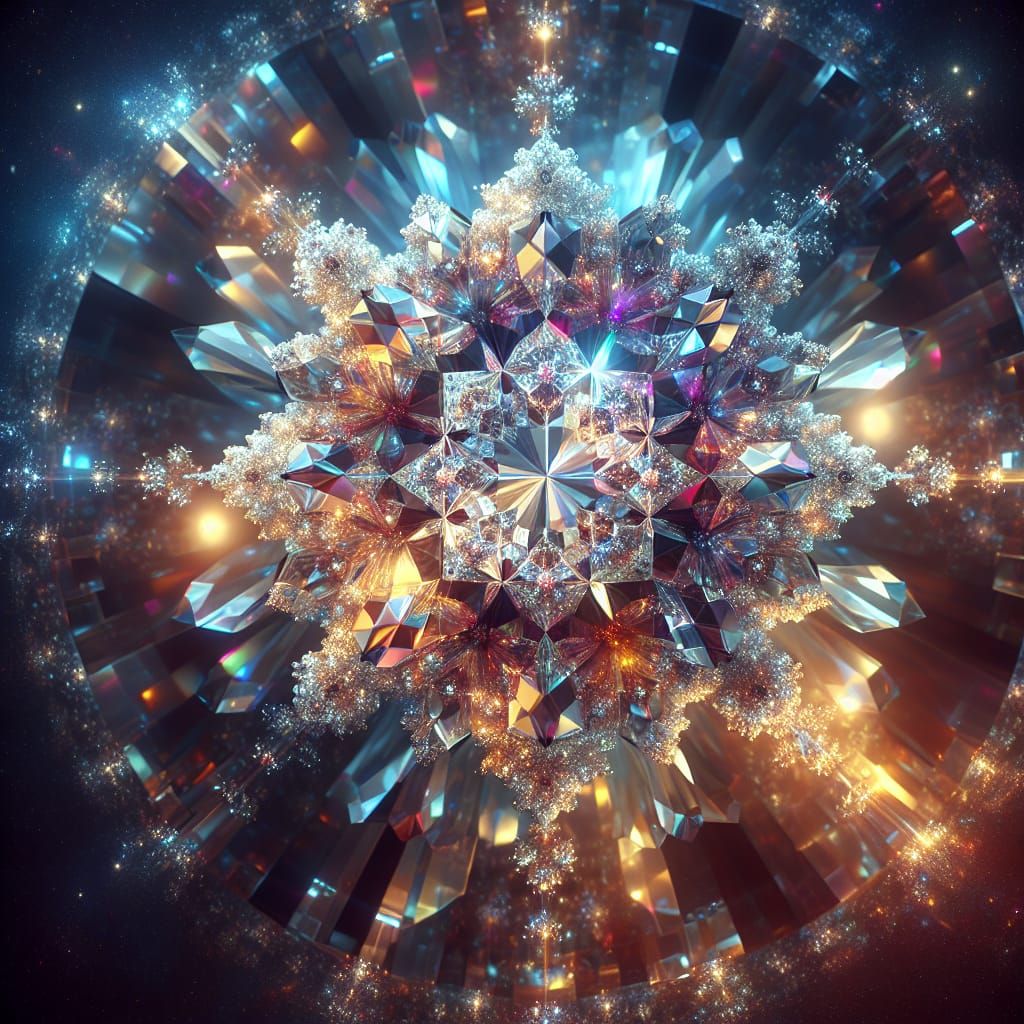 Glowing Gemstone Fractal in Cosmic Starscape