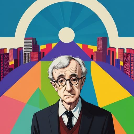 Woody Allen in Geometric Pop Art Cityscape