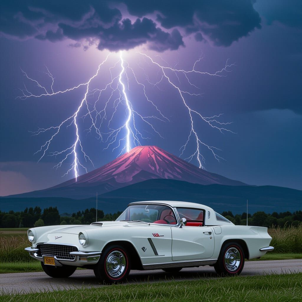 Thunderstorm Over Mountain with Classic Corvette