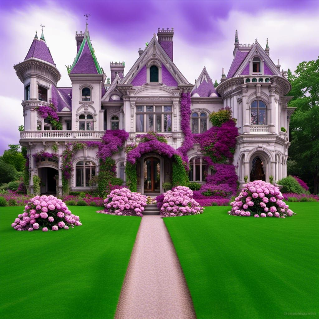 Victorian Gothic Castle Mansion with Roses