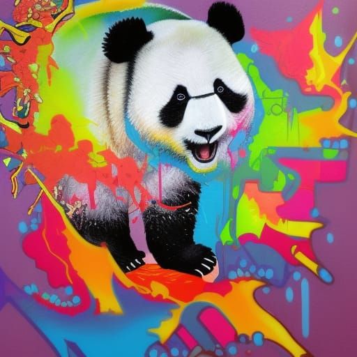 Colorful Panda Graffiti Street Art Illustration