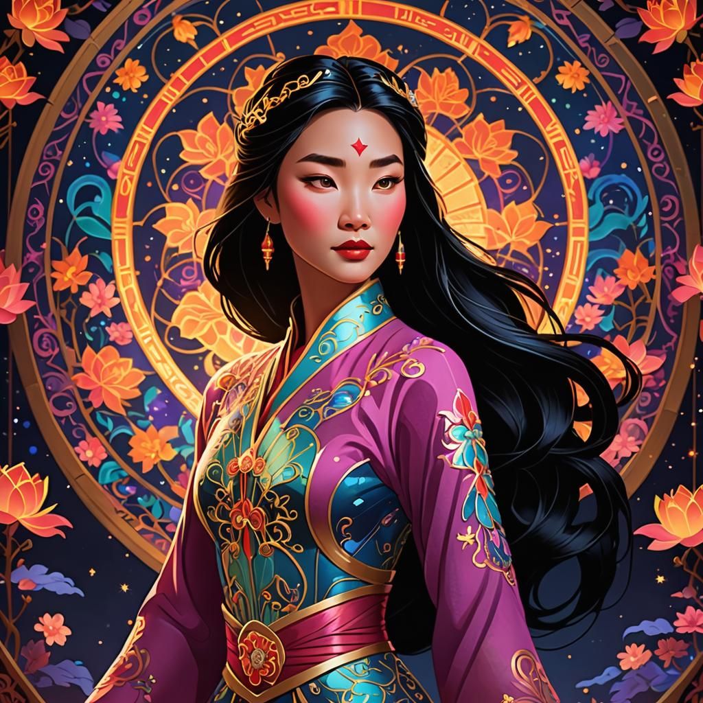 Disney Mulan Princess in Psychedelic Art Nouveau
