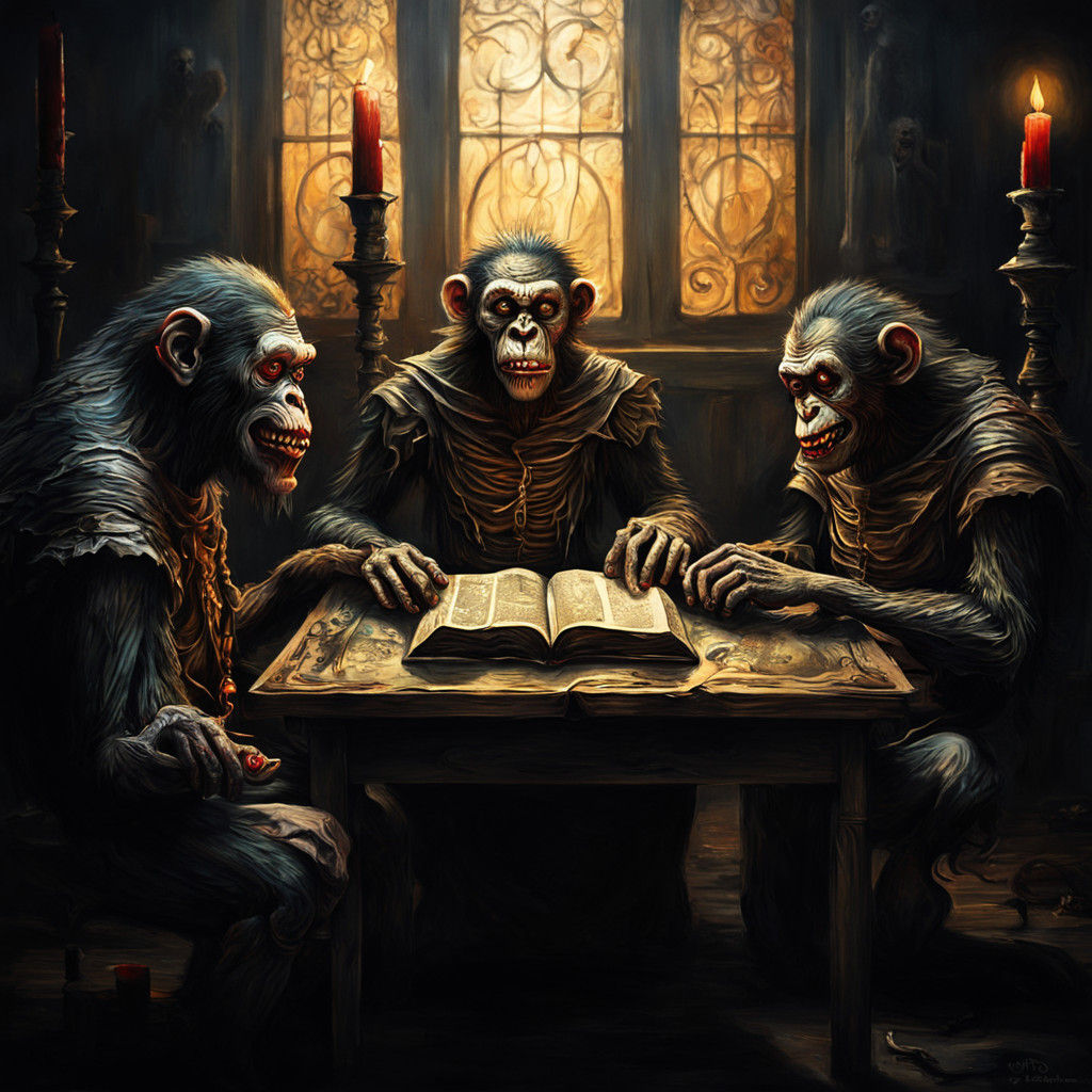 Surreal Clown Family Ponders the Holy Bible in a Dali-Inspir...