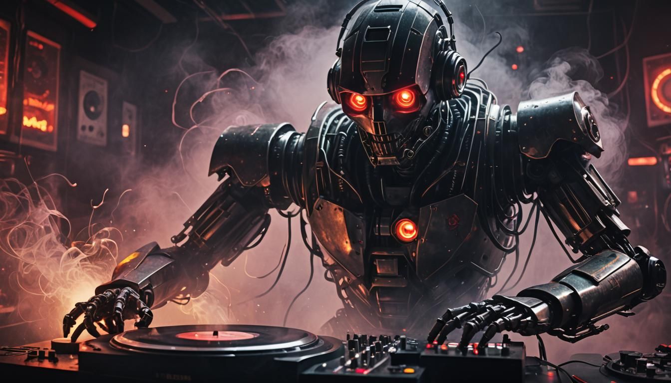 Sinister Robot DJ in Dark Neon Disco