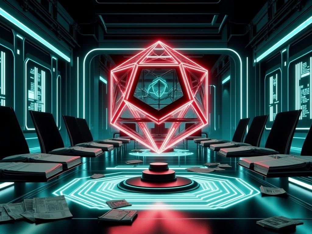 Ethereal Holographic Icosahedron in Futuristic Gaming Scene