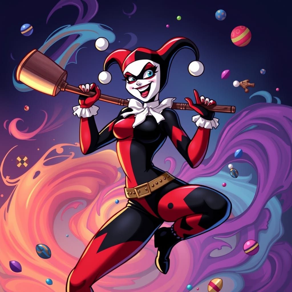 Harley Quinn in Whimsical Comic Book Style