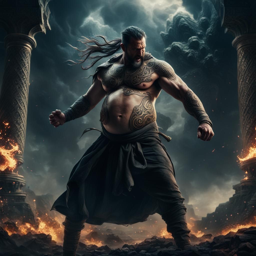 Handsome Pregnant Man Fighting: Epic Digital Painting