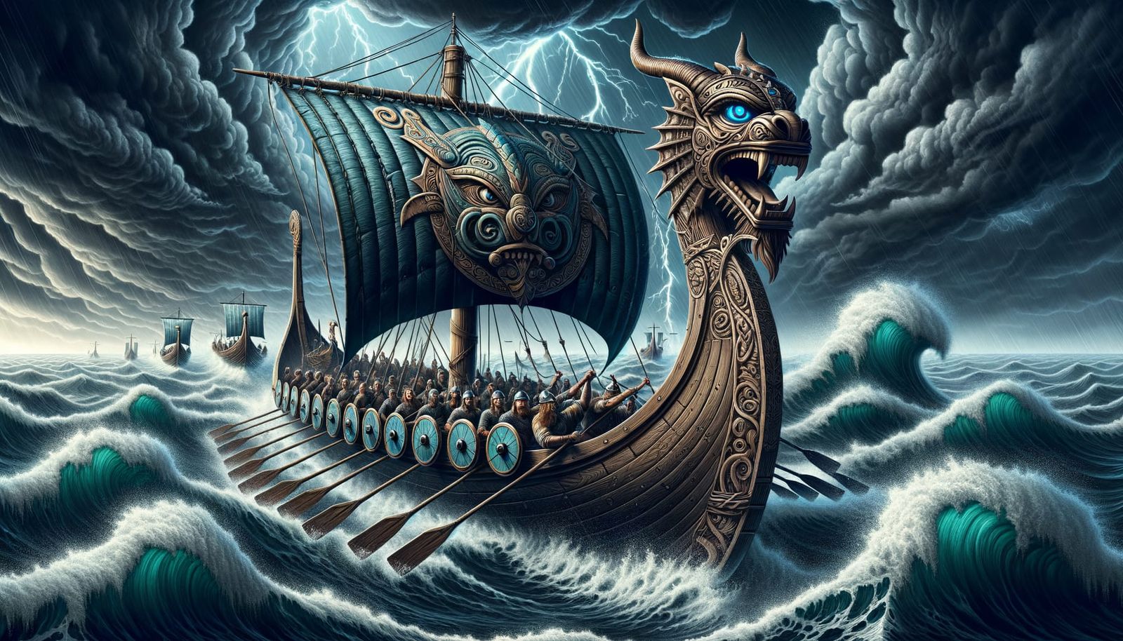 Viking Longship in Storm: Epic Fantasy Illustration