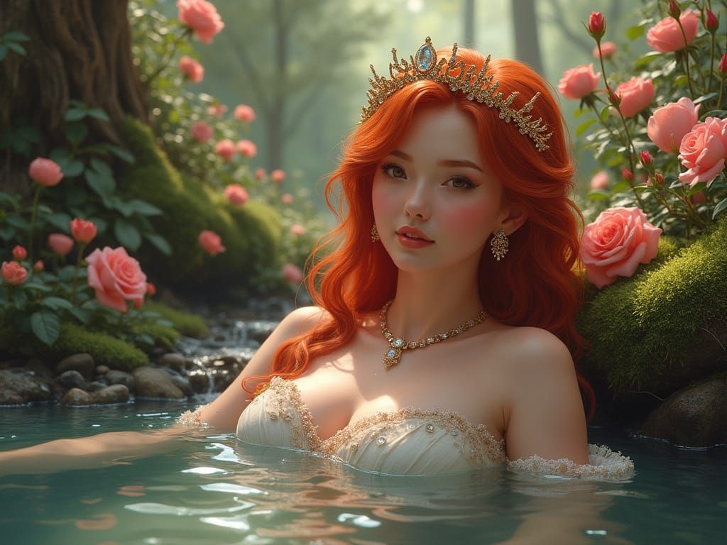 Full-Figured Princess Reclines in Majestic Hot Spring