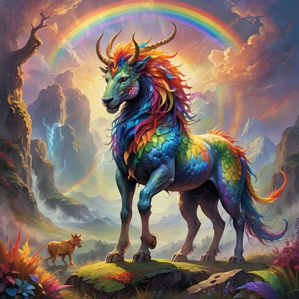 Mystical Scaled Horse-Lion in Ethereal Fantasy Art