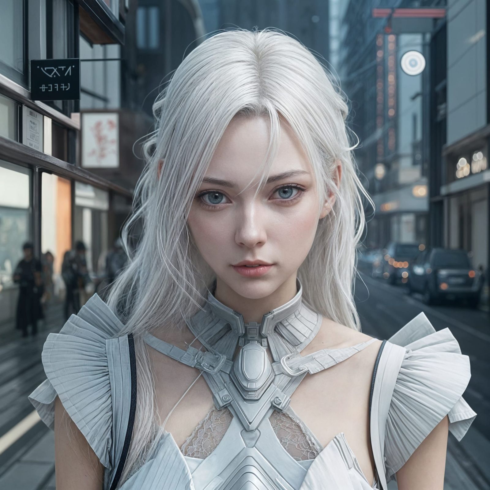 Cyberpunk Girl in Post-Apocalyptic Cityscape