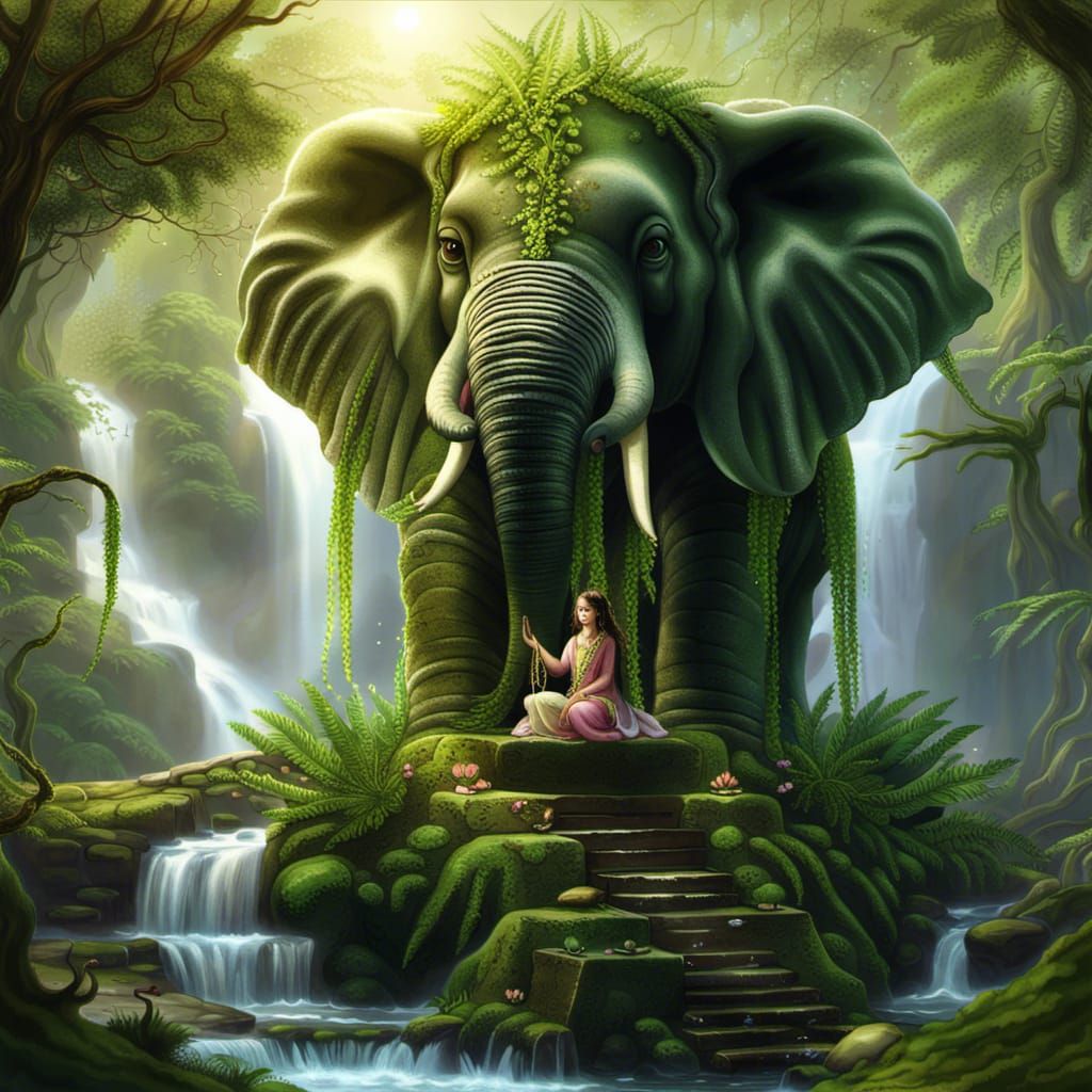 Winged Fairy With Elephant in East Indian Temple