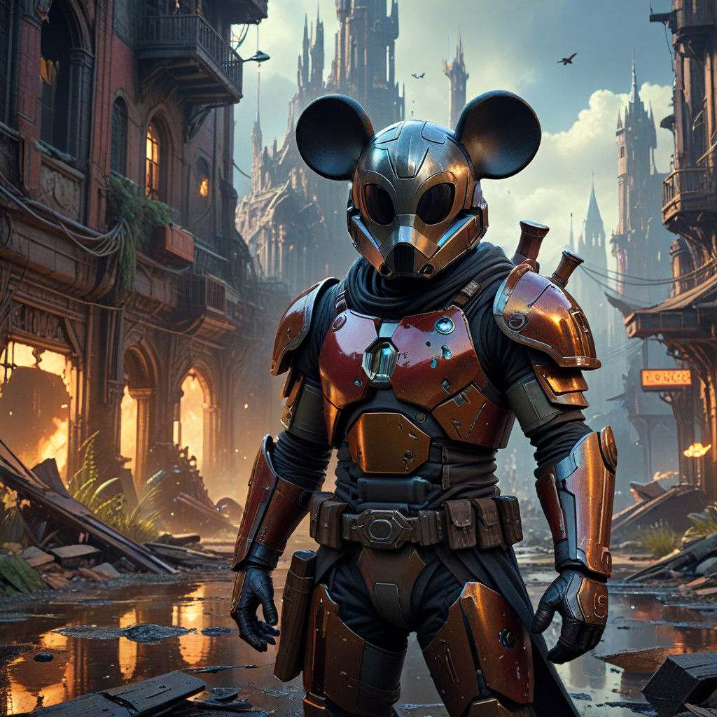 Epic Fantasy Hero Mickey Mouse in Mandalorian Armor