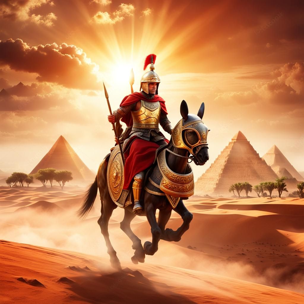 Roman Soldier in Chariot Across Desert