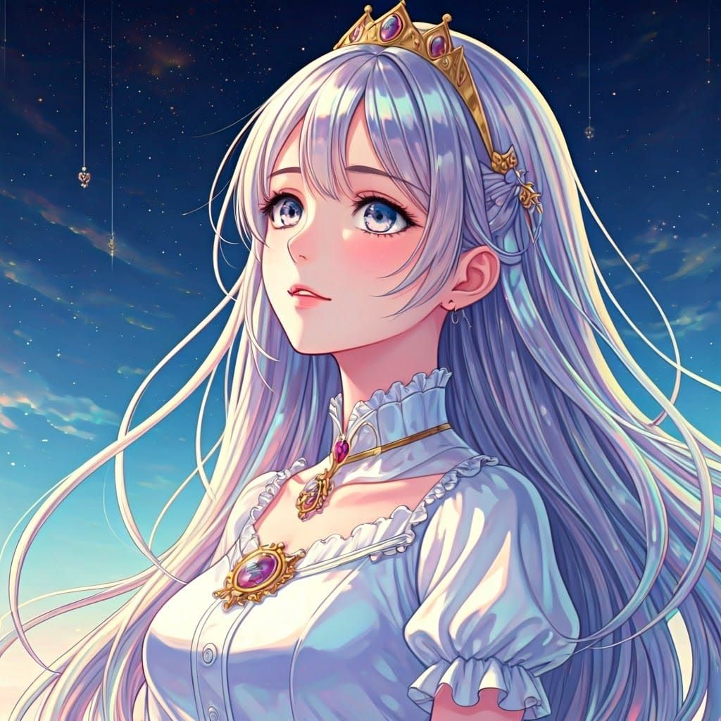 Iridescent Anime Princess in Vibrant Dream Realm