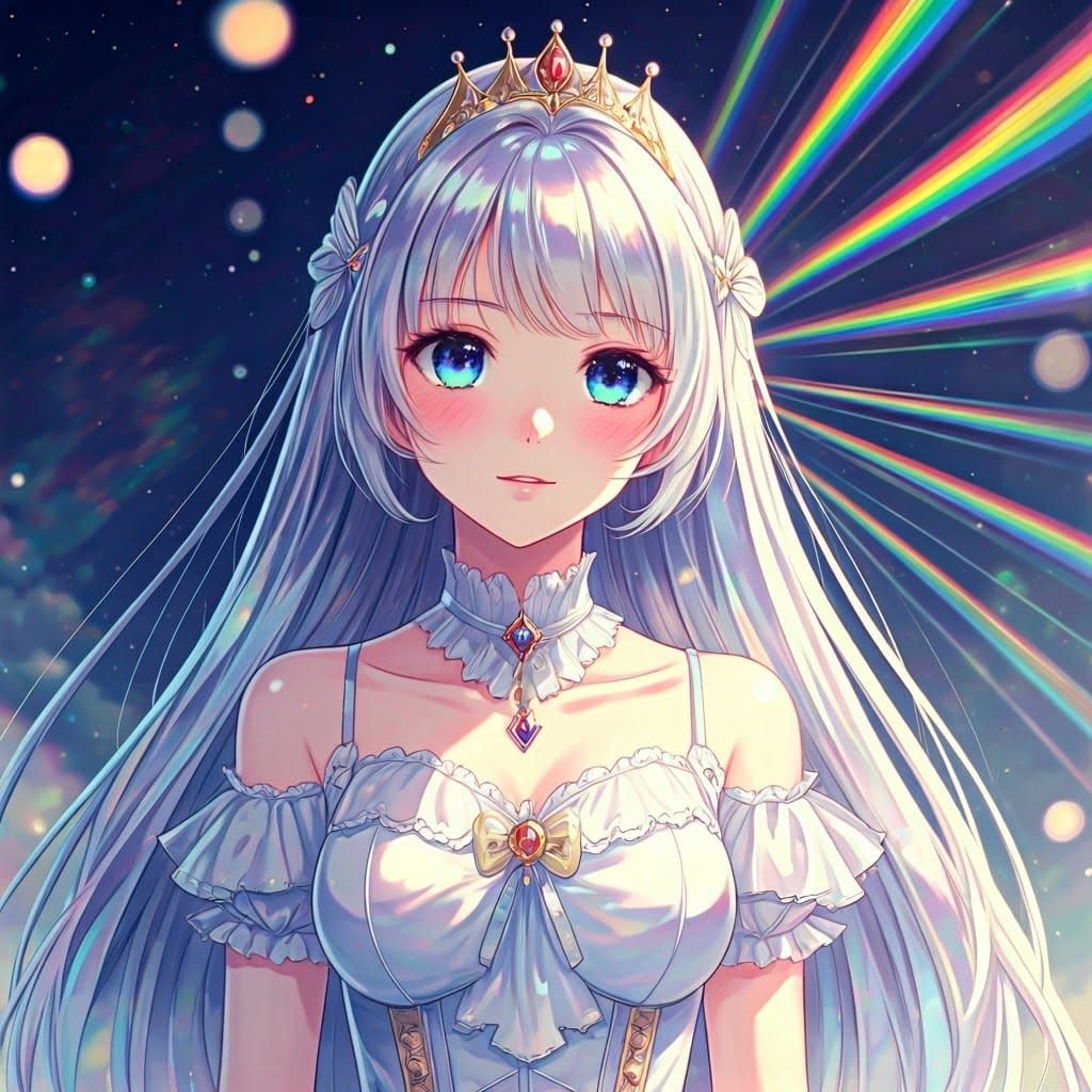 Dreamlike Princess in a Radiant Iridescent Realm