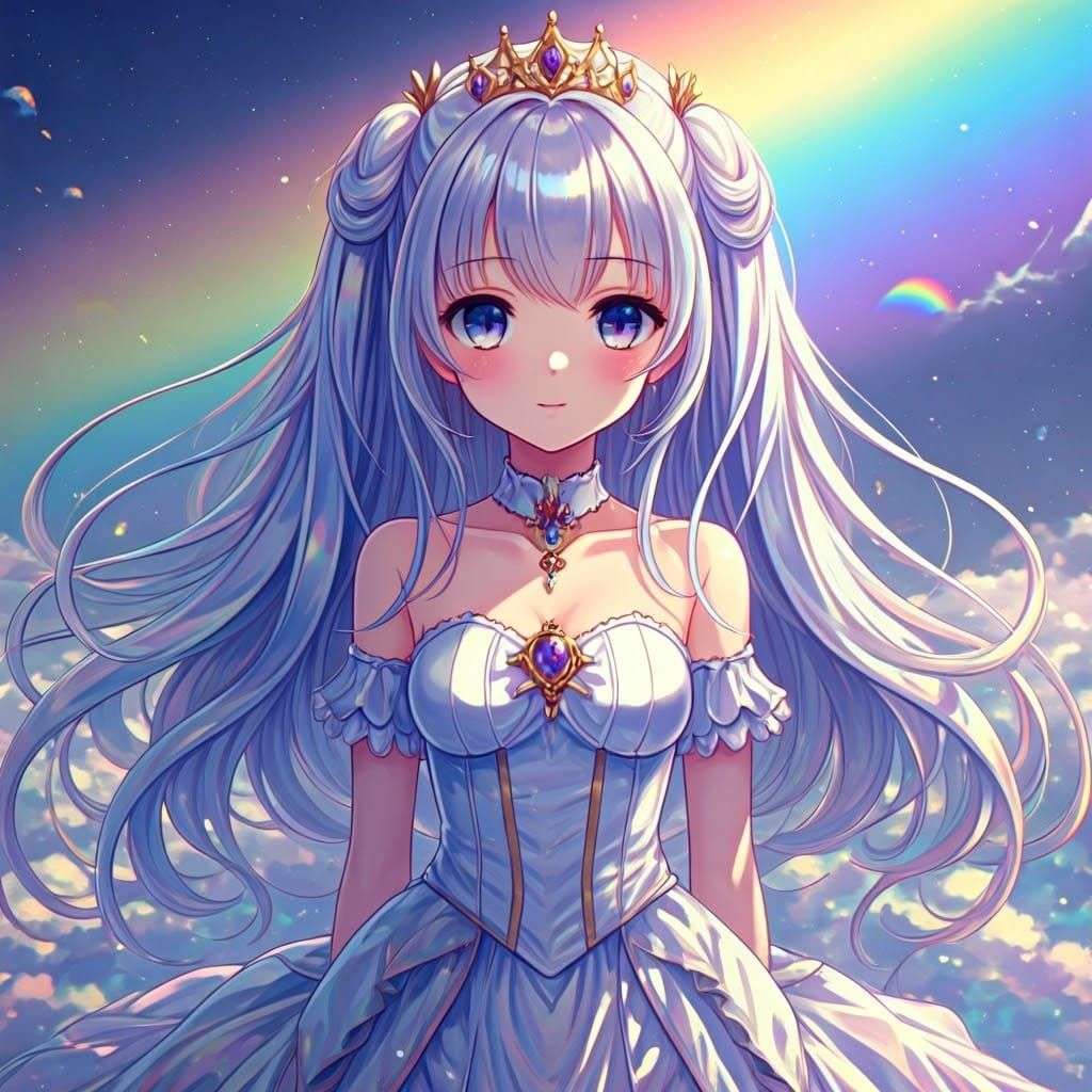 Dreamy Anime Princess in Iridescent Chrome