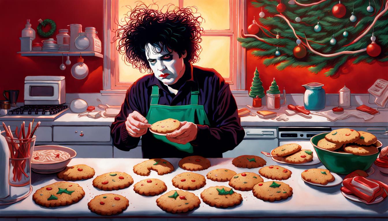 Musician Baking Christmas Cookies: Hyperrealistic Splash Art