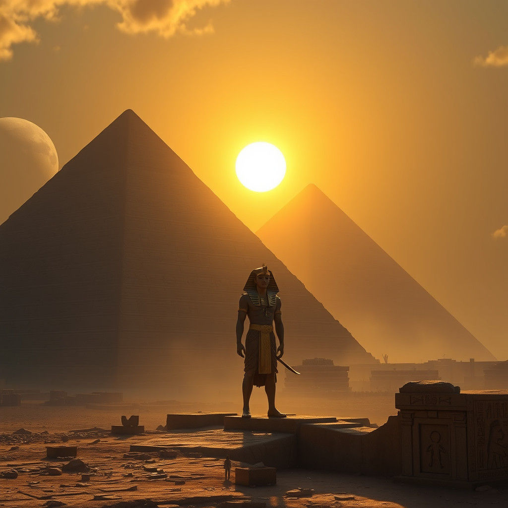 Khufu at the Great Pyramid: Futuristic Matte Painting