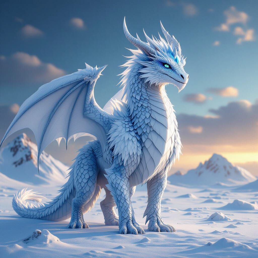 Icy Dragon in Snowy Tundra, Matte Painting