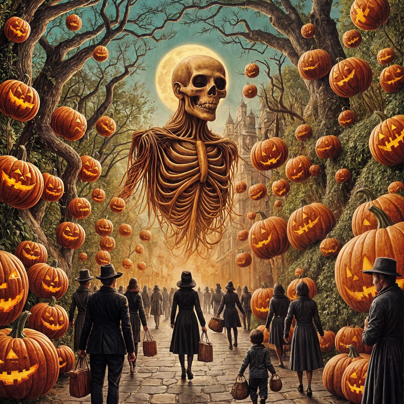 Halloween Pumpkin Parade in Macabre Surrealist Style