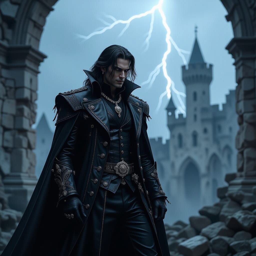 Gothic Vampire Lord in Stormy Ruins