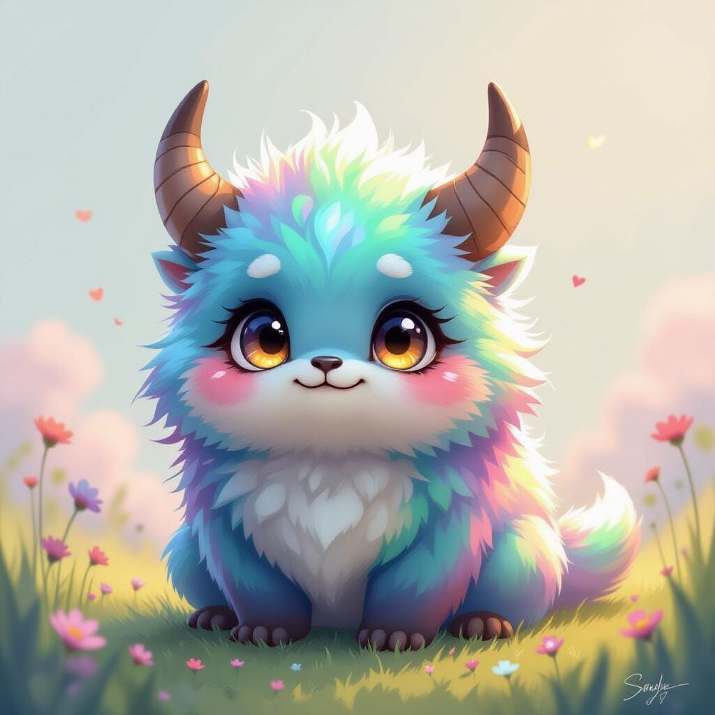 Iridescent Fur Creature in Dreamlike Pastel Setting