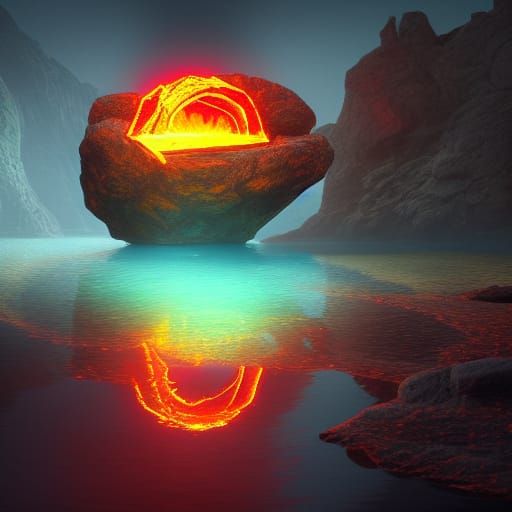 Glowing Fire Portal at Sunset: Fantasy Concept Art