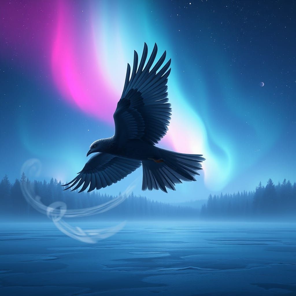 Ethereal Nighttime Bird in a Starry, Fantastical Forest