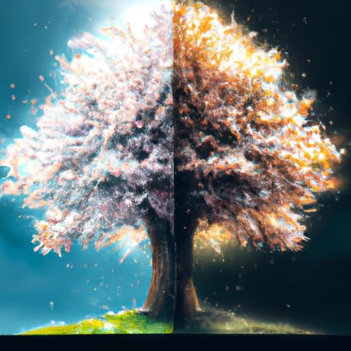 Detailed Tree: Snowy and Flowery Digital Painting