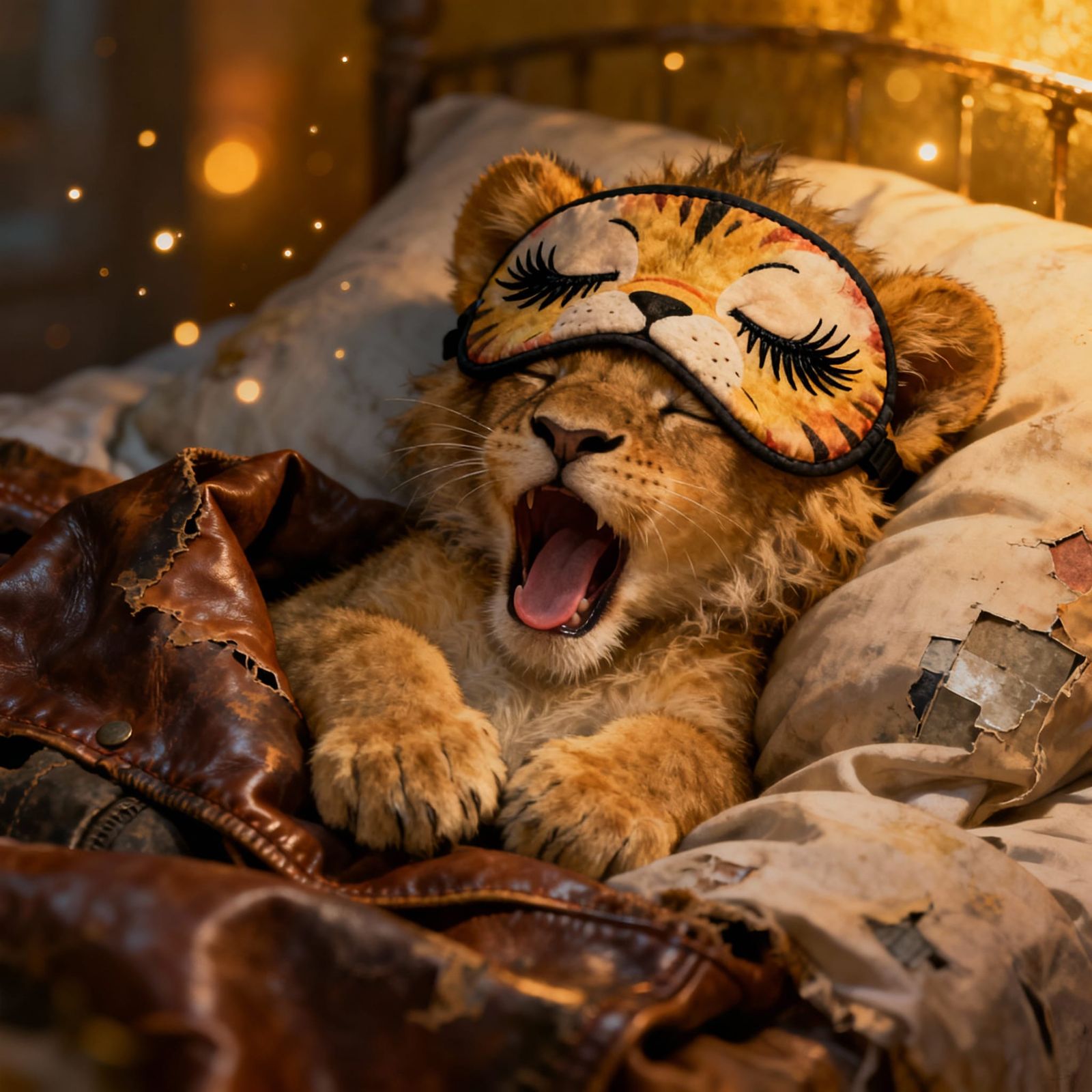 Baby Lion's Serene Slumber in Golden Light