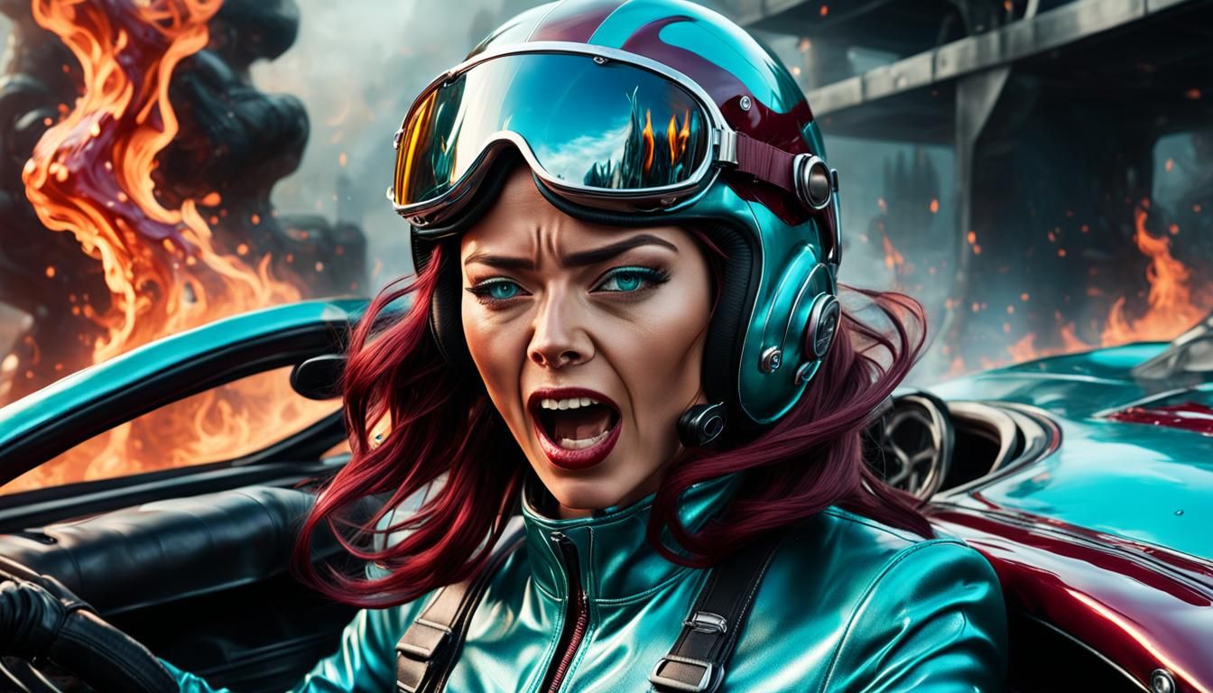 Racing Car Inferno: A Hyperrealistic Portrait of Fear