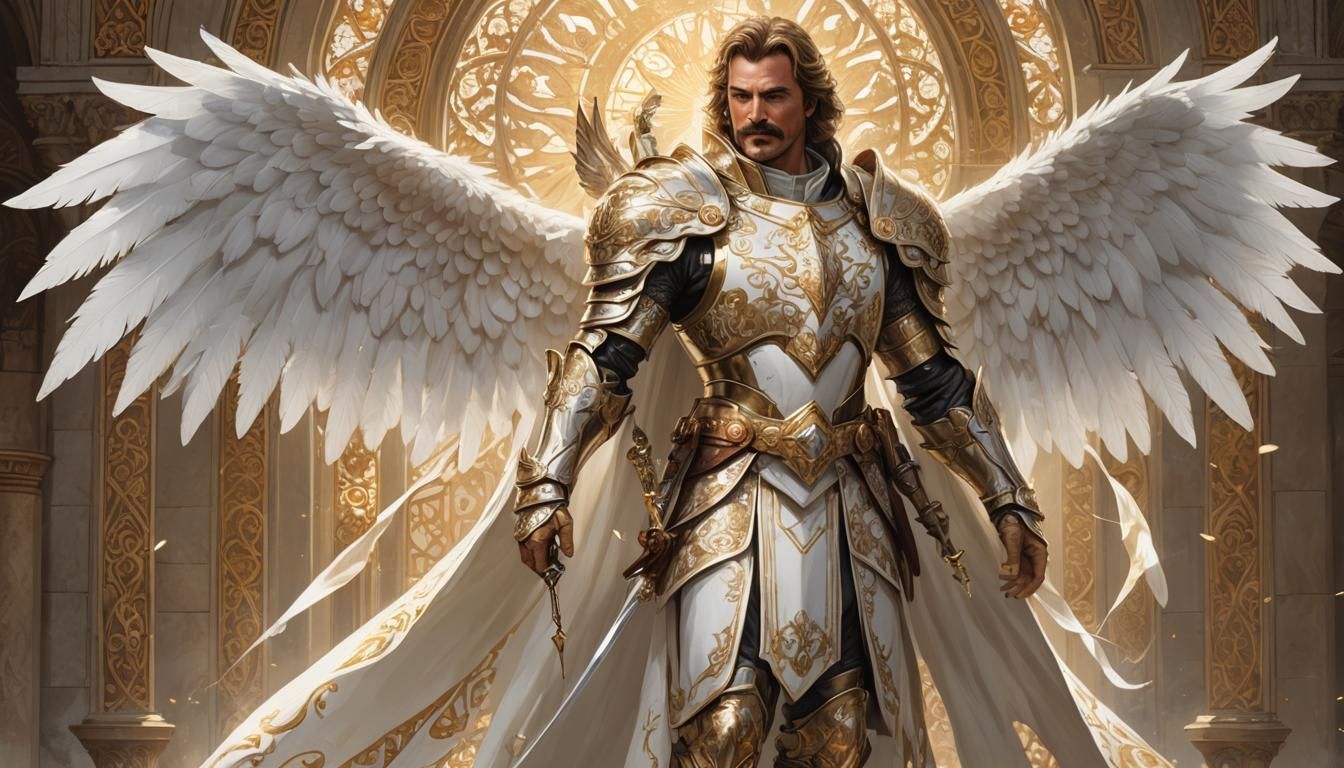 Angelic Paladin with Radiant Wings in D&D Style