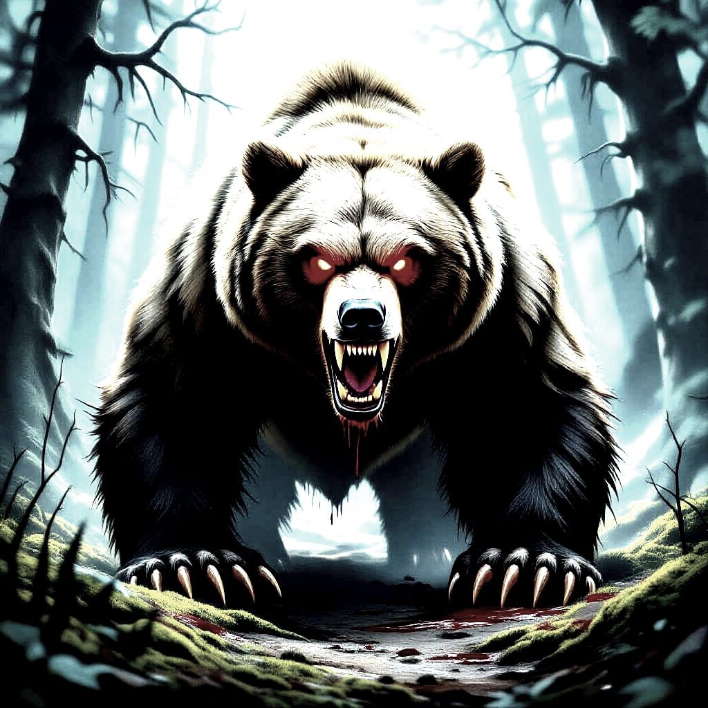 Fearsome Brown Bear in Gustave Doré Style