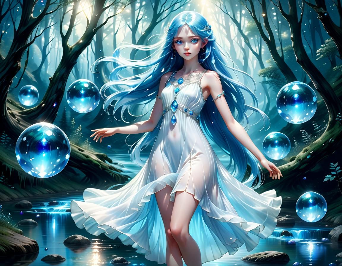 Beautiful Woman with Blue Hair in Forest