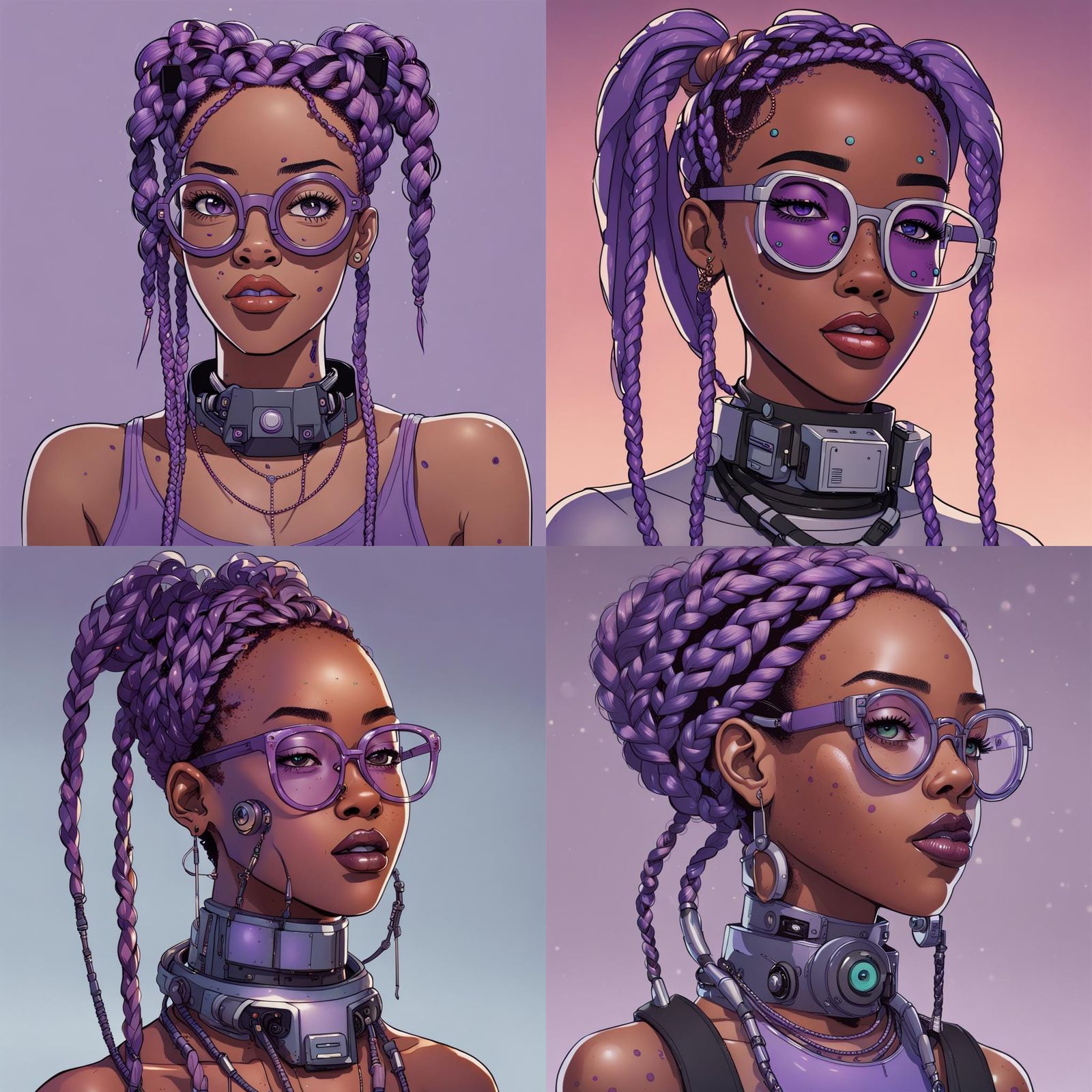 Robot Girl with Purple Braids and Glasses