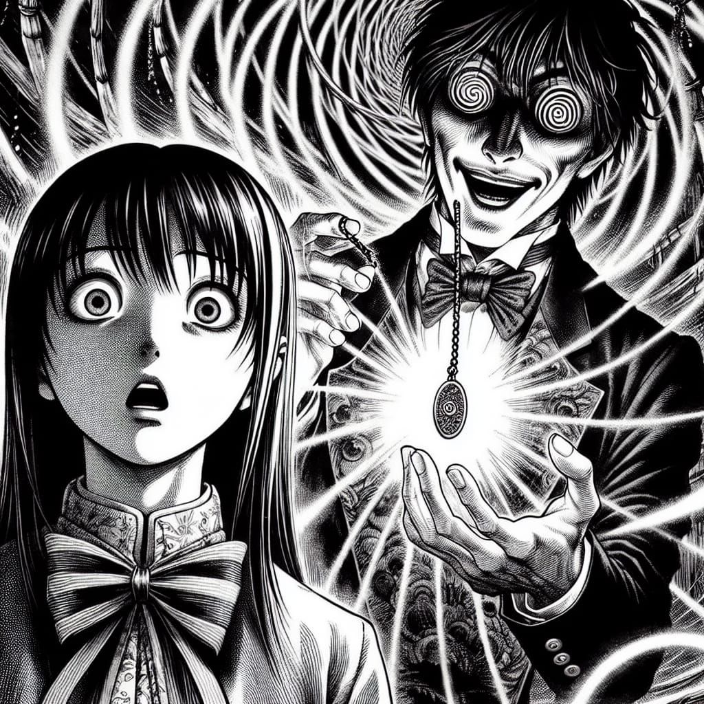 Sinister Hypnotist Mesmerizes Girl in Manga Style