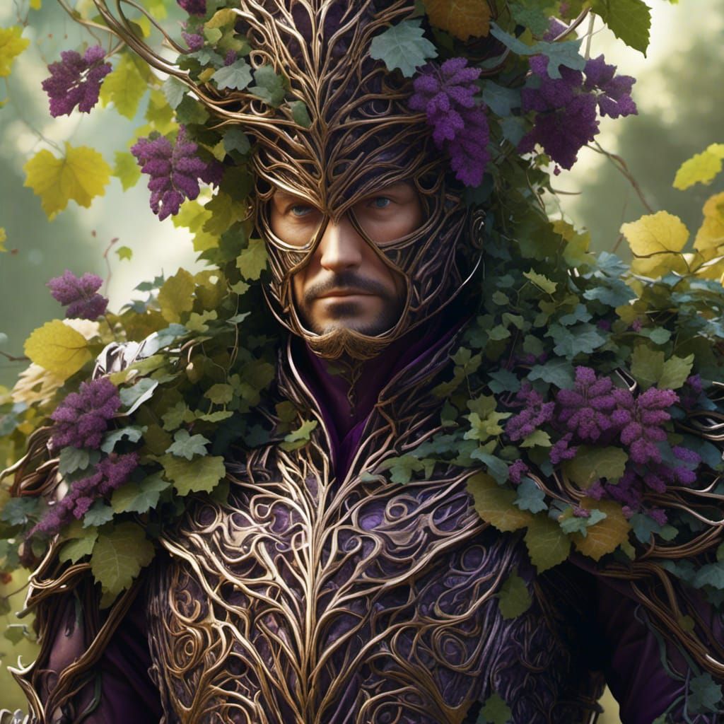 Fantasy Knight in Vine Armor, Hyperrealistic Close-up