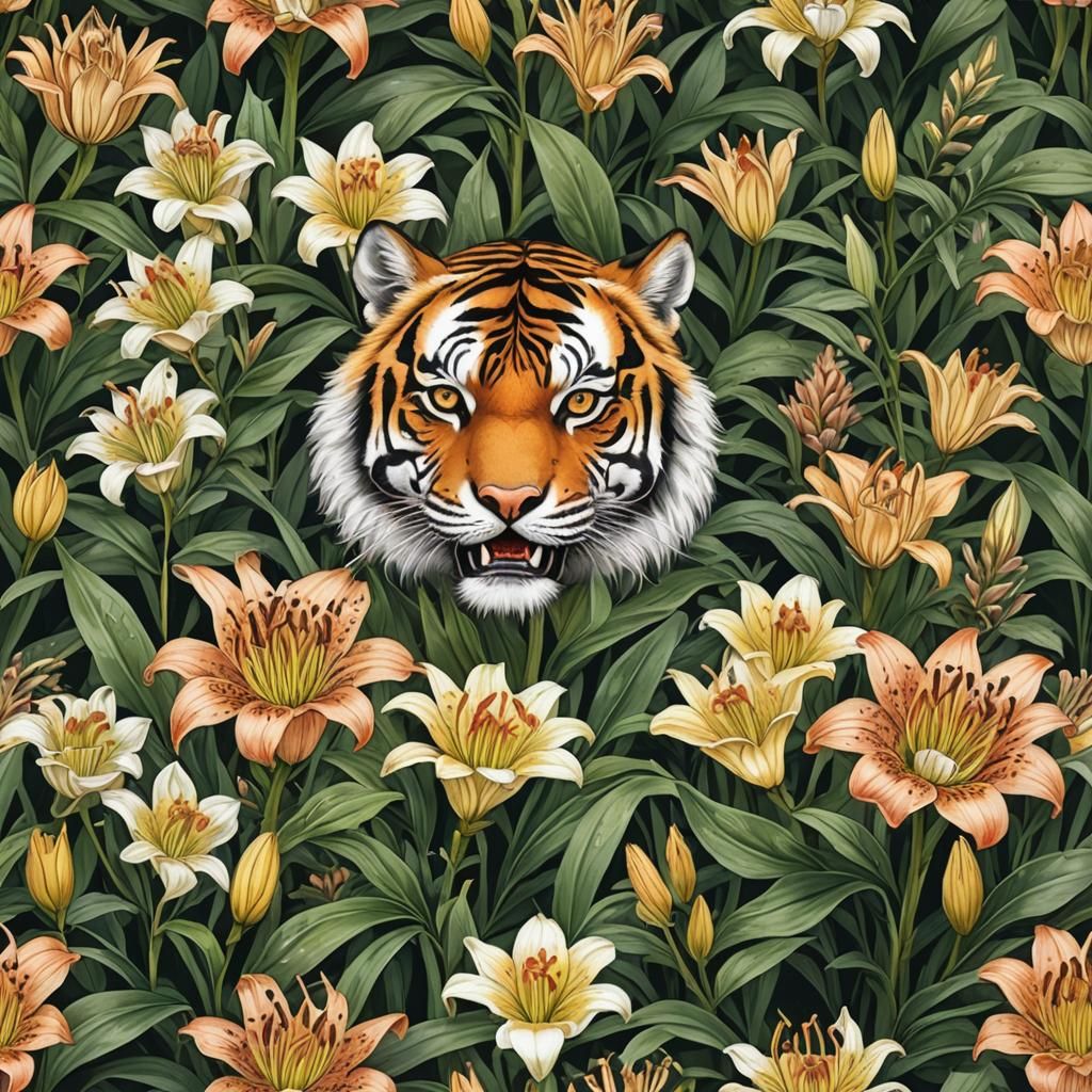 Surreal Tiger Lily with Wolf Teeth