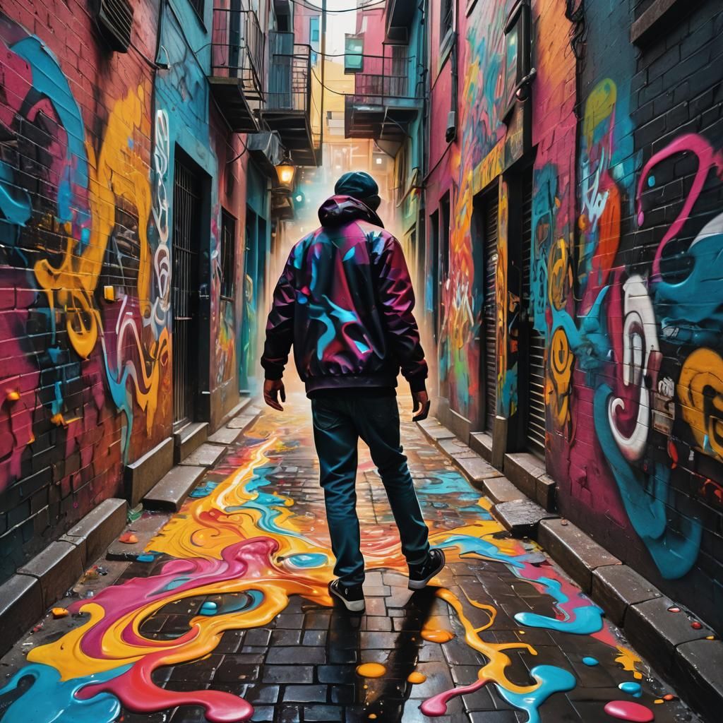 Surreal Vortex: Colorful Graffiti Art in City Alley