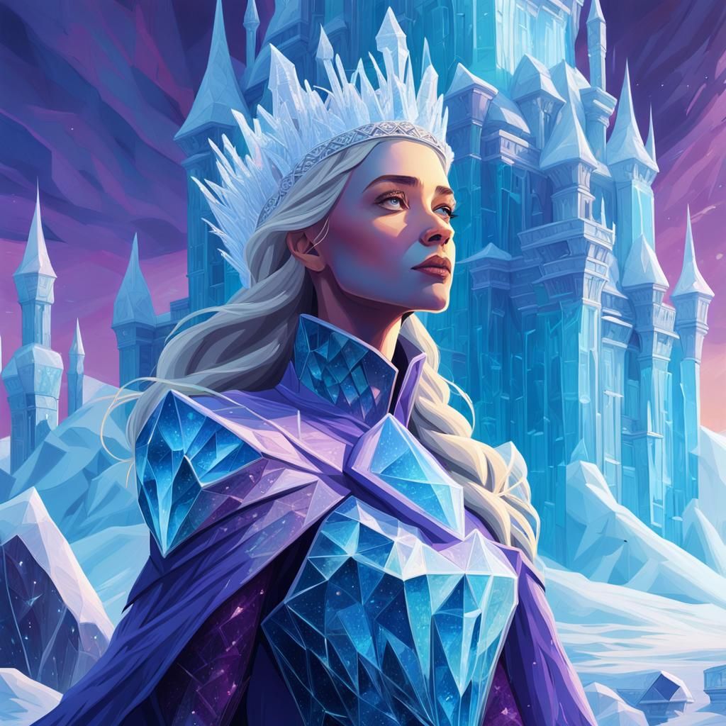 Regal Ice Queen Adorns Vibrant Crystal Castle