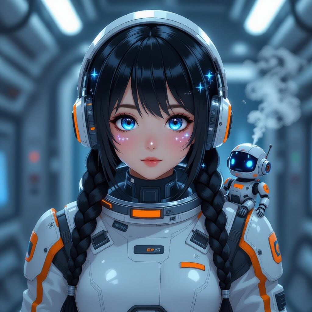 Anime Astronaut in Cyberpunk Style Space Station