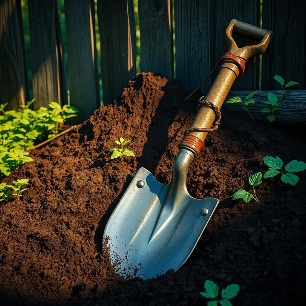 Weathered Shovel in Enchanted Garden