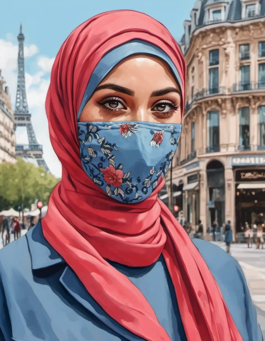 Beautiful Masked Woman in Denim Gown Portrait