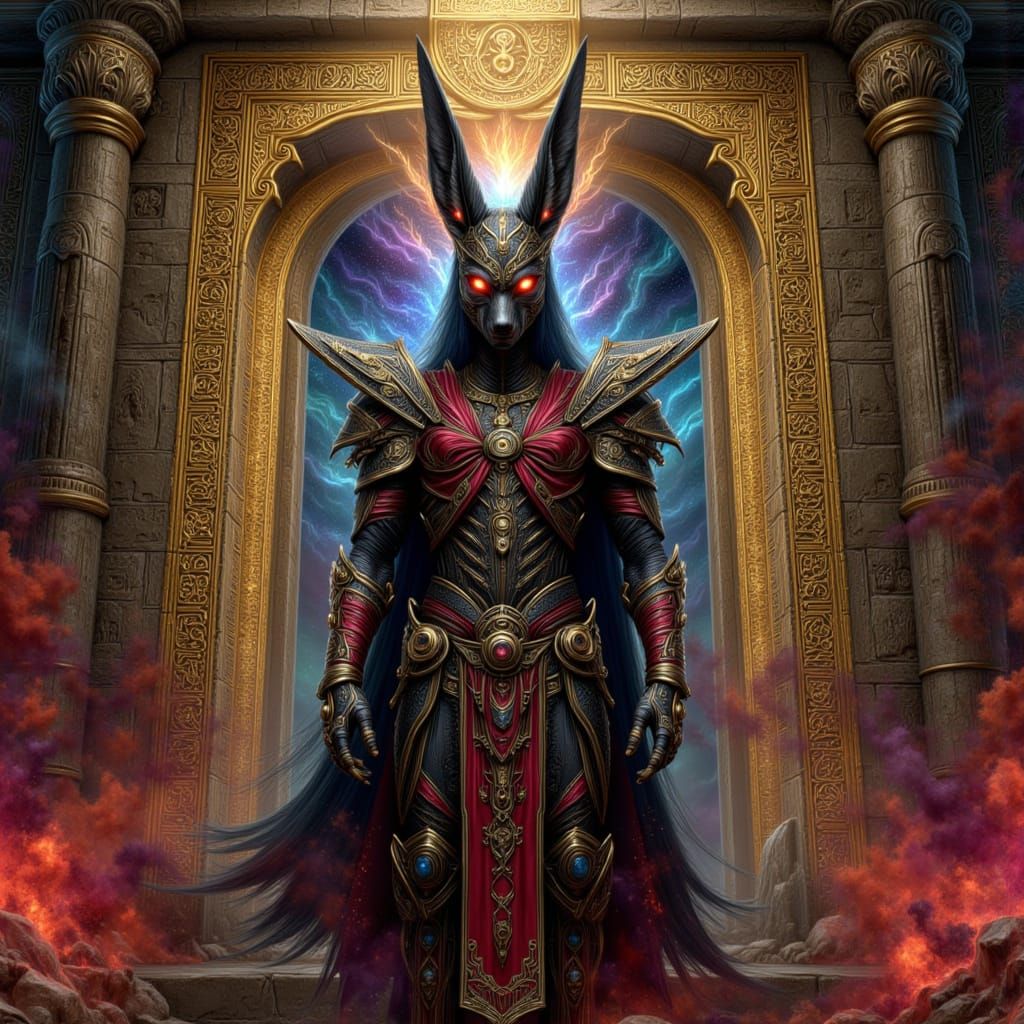 Anubis-Inspired Jackal God in Vivid Armor
