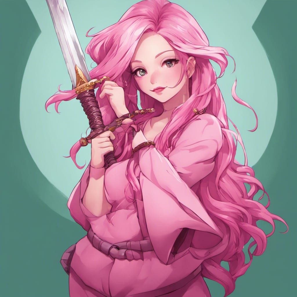 Cute Pink-Haired Anime Girl with Great Sword